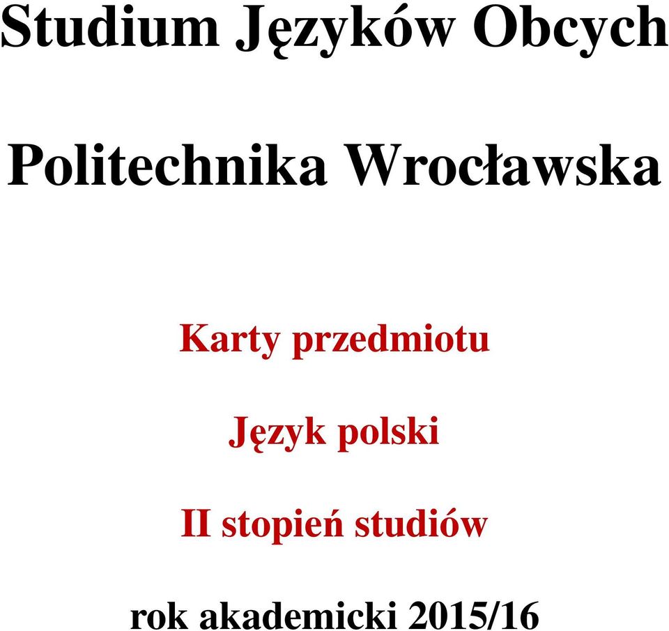 przedmiotu Język polski II