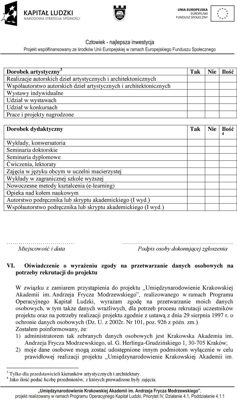 obcym w uczelni macierzystej Wykłady w zagranicznej szkole wyższej Nowoczesne metody kształcenia (e-learning) Opieka nad kołem naukowym Autorstwo podręcznika lub skryptu akademickiego (I wyd.