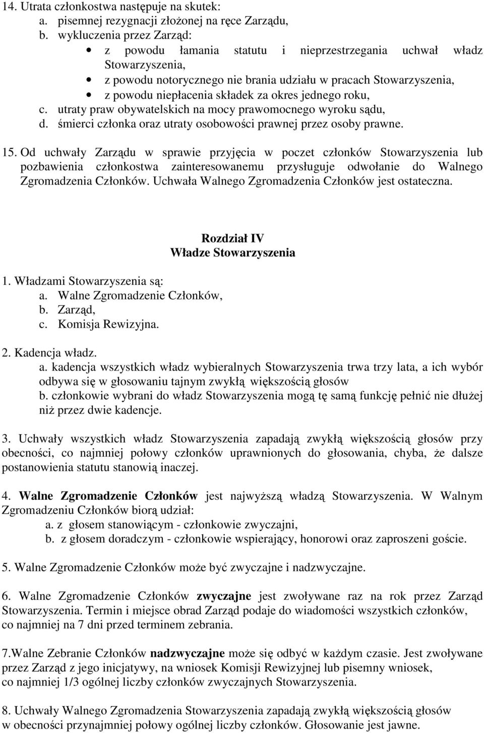 okres jednego roku, c. utraty praw obywatelskich na mocy prawomocnego wyroku sądu, d. śmierci członka oraz utraty osobowości prawnej przez osoby prawne. 15.