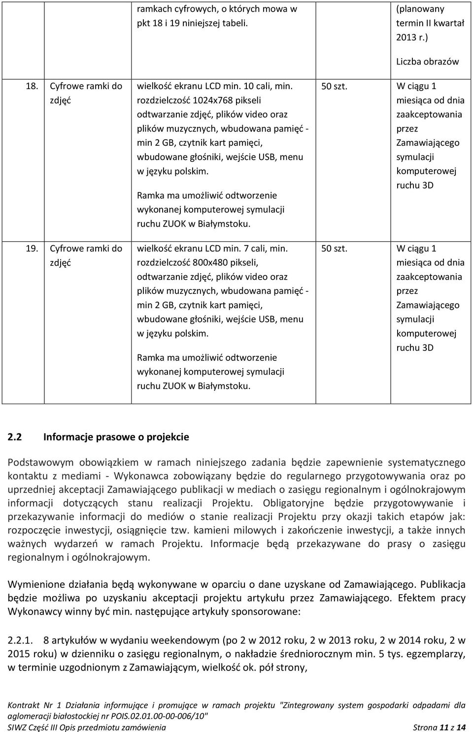 Ramka ma umożliwić odtworzenie wykonanej komputerowej symulacji ruchu ZUOK w Białymstoku. wielkość ekranu LCD min. 7 cali, min.