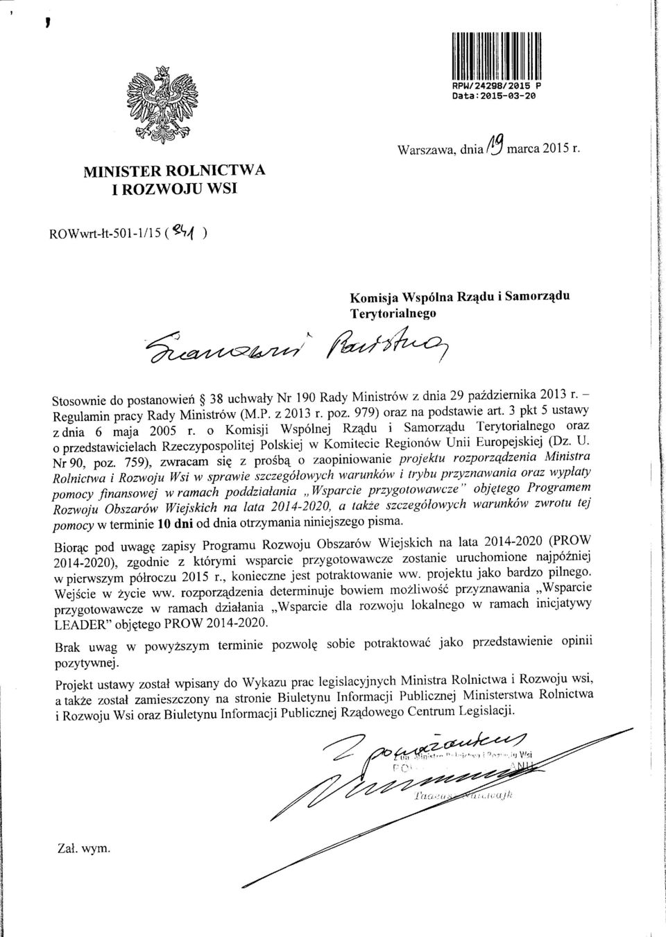 o Komisji Wspolnej Rz^du i Samorz^du Terytorialnego oraz 0 przedstawicielach Rzeczypospolitej Polskiej w Komitecie Regionow Unii Europejskiej (Dz. U. Nr90, poz. 759), zwracam si?