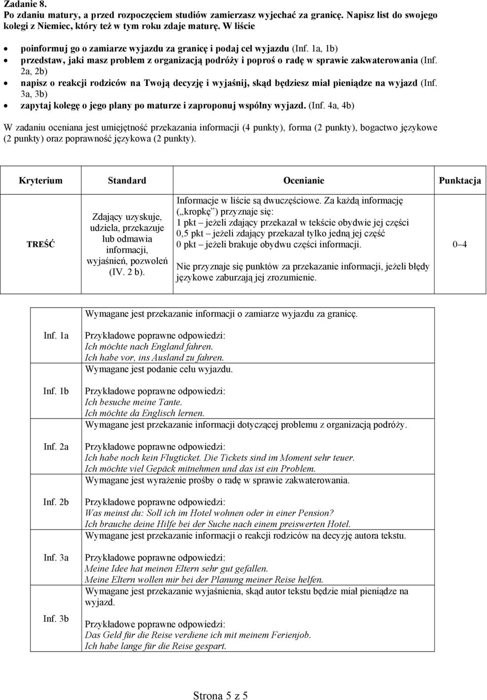 2a, 2b) napisz o reakcji rodziców na Twoją decyzję i wyjaśnij, skąd będziesz miał pieniądze na wyjazd (Inf.