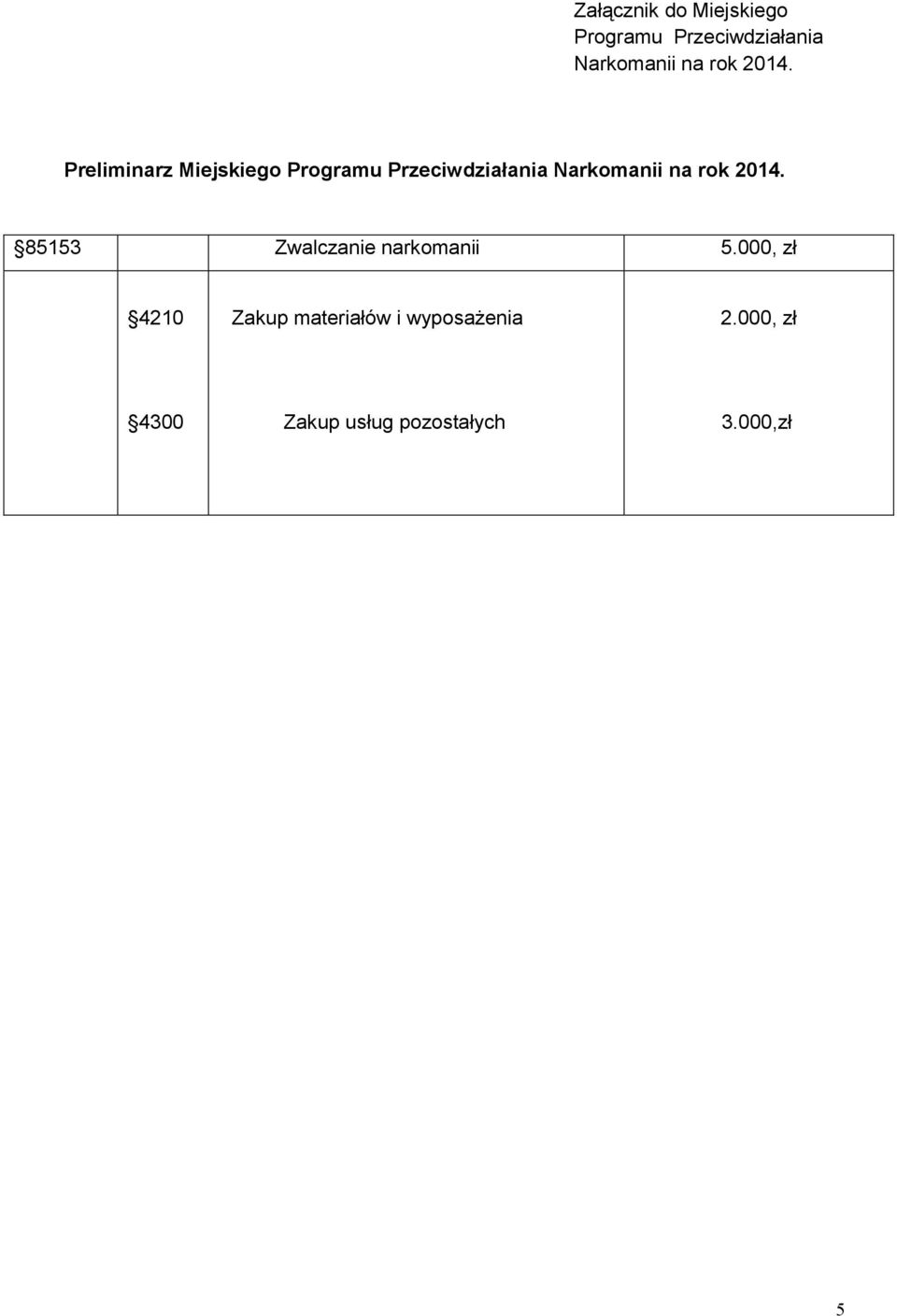 na rok 2014. 85153 Zwalczanie narkomanii 5.