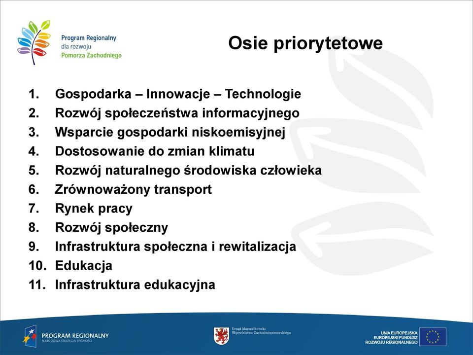 Dostosowanie do zmian klimatu 5. Rozwój naturalnego środowiska człowieka 6.