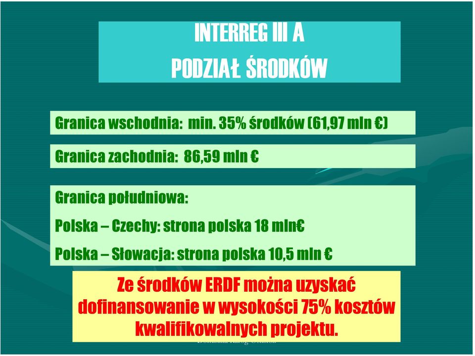 Polska Czechy: strona polska 18 mln Polska Słowacja: strona polska 10,5