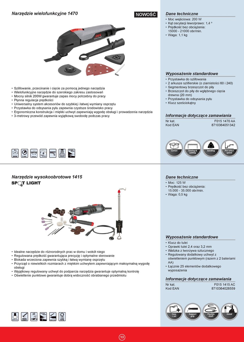 regulacja prędkości Uniwersalny system akcesoriów do szybkiej i łatwej wymiany osprzętu Przystawka do odsysania pyłu zapewnia czystsze środowisko pracy Ergonomiczna konstrukcja i miękki uchwyt