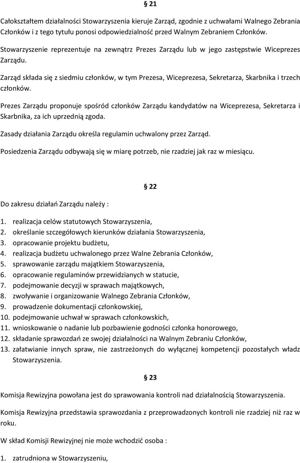 Zarząd składa się z siedmiu członków, w tym Prezesa, Wiceprezesa, Sekretarza, Skarbnika i trzech członków.