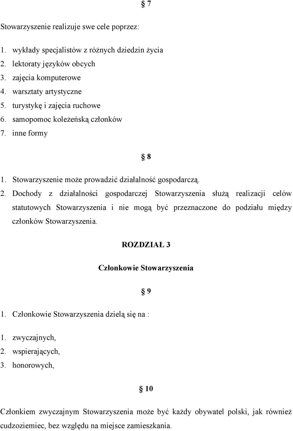 Dochody z działalności gospodarczej Stowarzyszenia służą realizacji celów statutowych Stowarzyszenia i nie mogą być przeznaczone do podziału między członków Stowarzyszenia.