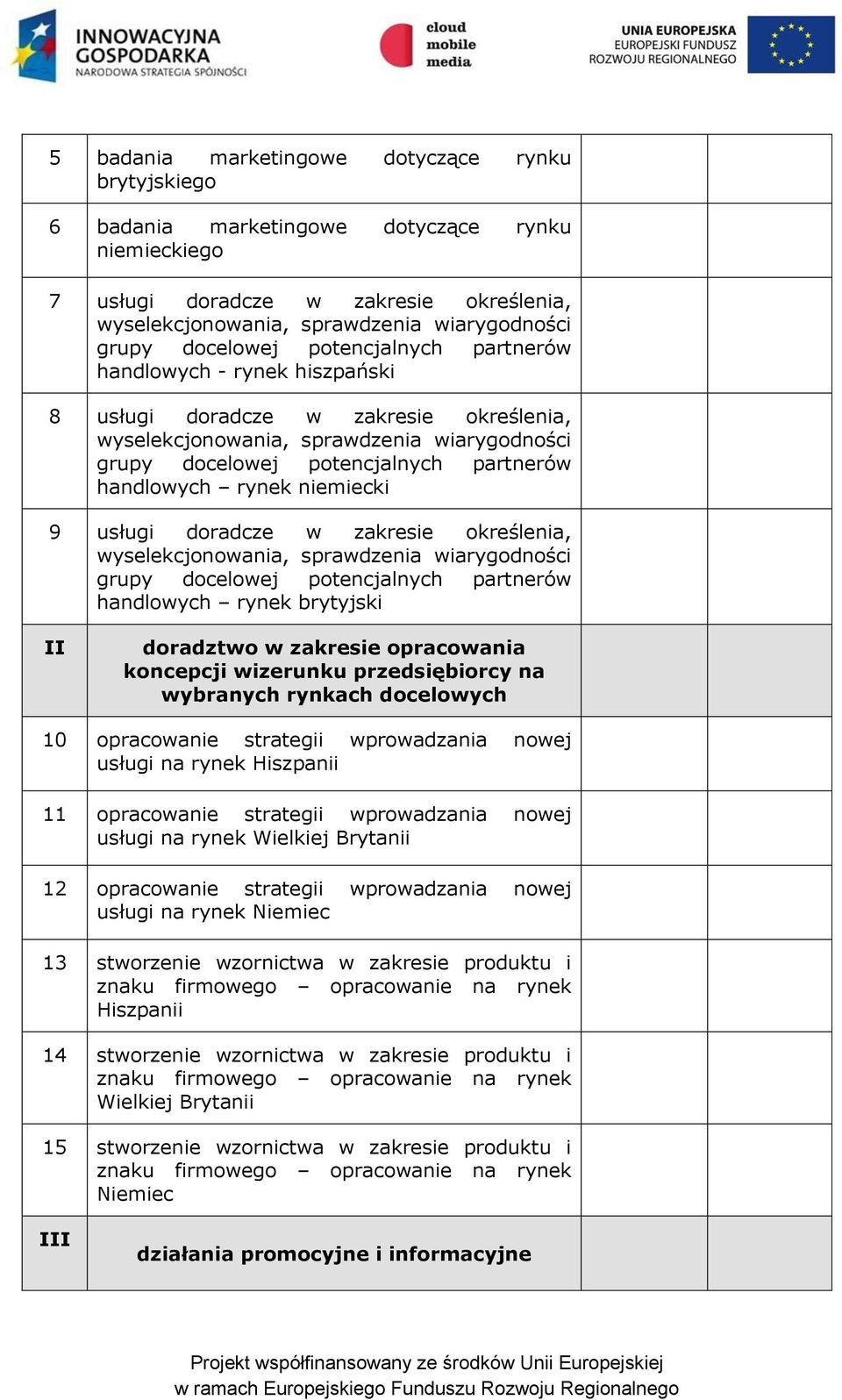 handlowych rynek niemiecki 9 usługi doradcze w zakresie określenia, wyselekcjonowania, sprawdzenia wiarygodności grupy docelowej potencjalnych partnerów handlowych rynek brytyjski II doradztwo w