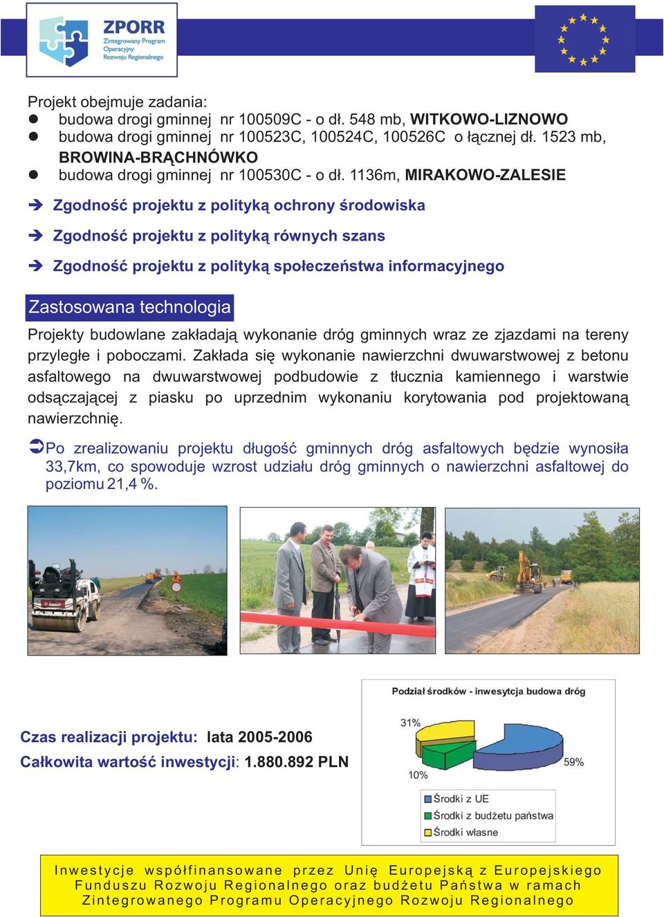 1136m, MIRAKOWO-ZALESIE Zgodność projektu z polityką ochrony środowiska Zgodność projektu z polityką równych szans Zgodność projektu z polityką społeczeństwa informacyjnego Zastosowana technologia