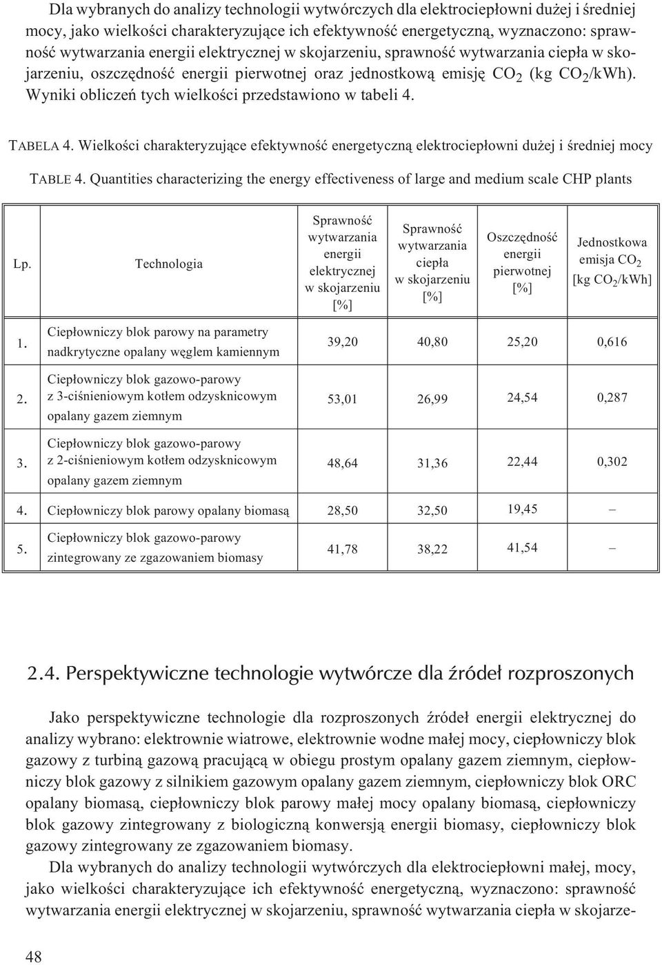 Wyniki obliczeñ tych wielkoœci przedstawiono w tabeli 4. TABELA 4. Wielkoœci charakteryzuj¹ce efektywnoœæ energetyczn¹ elektrociep³owni du ej i œredniej mocy TABLE 4.