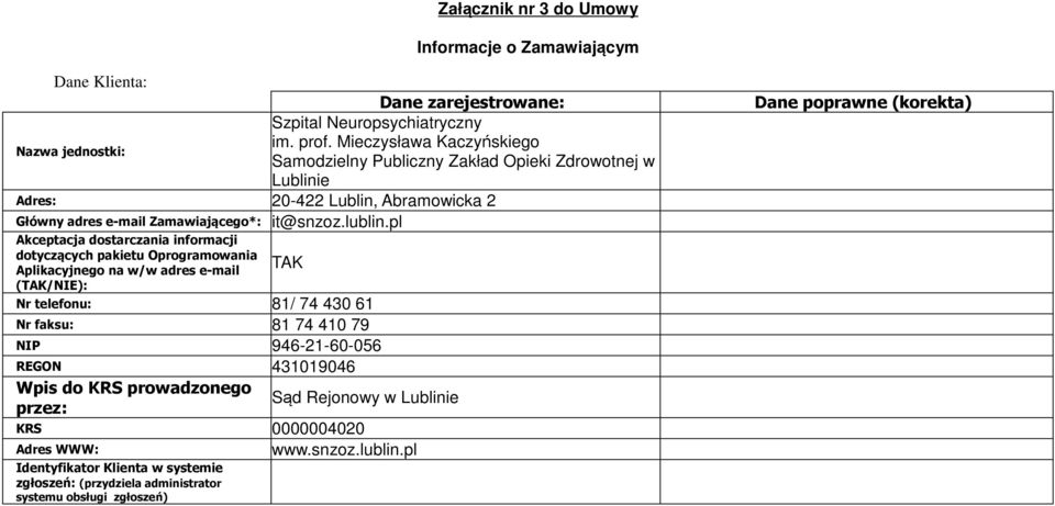 pl Akceptacja dostarczania informacji dotyczących pakietu Oprogramowania Aplikacyjnego na w/w adres e-mail (TAK/NIE): TAK Nr telefonu: 81/ 74 430 61 Nr faksu: 81 74 410 79 NIP