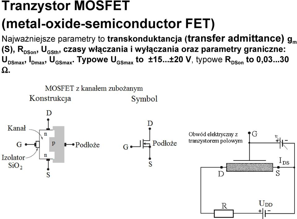 U GSth, czasy włączania i wyłączania oraz parametry graniczne: U