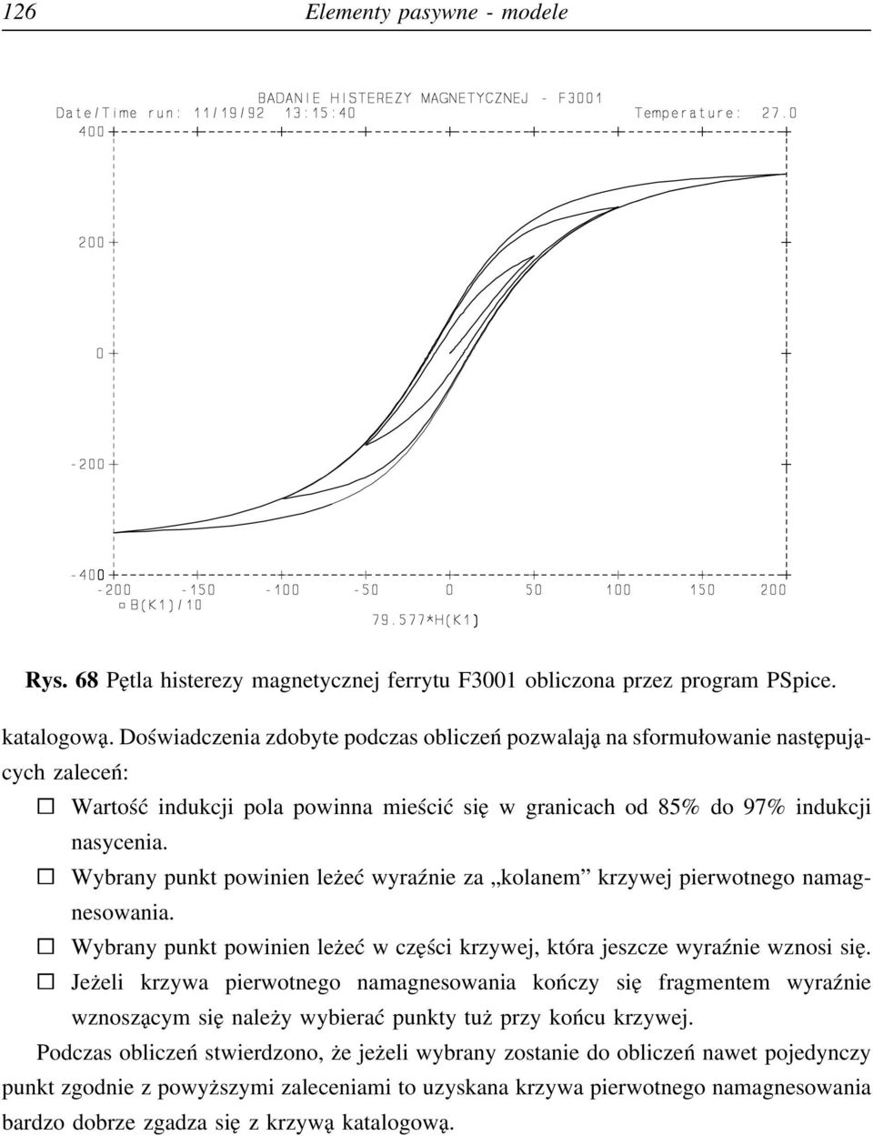 Wybrany punkt powinien leżeć wyraźnie za kolanem krzywej pierwotnego namagnesowania. Wybrany punkt powinien leżeć w części krzywej, która jeszcze wyraźnie wznosi się.