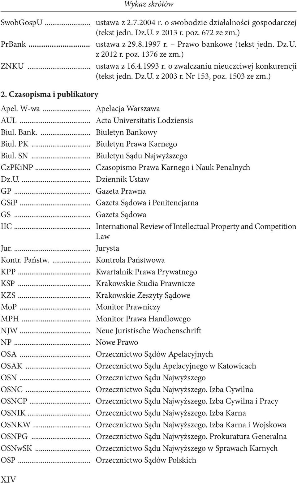 .. Apelacja Warszawa AUL... Acta Universitatis Lodziensis Biul. Bank.... Biuletyn Bankowy Biul. PK... Biuletyn Prawa Karnego Biul. SN... Biuletyn Sądu Najwyższego CzPKiNP.