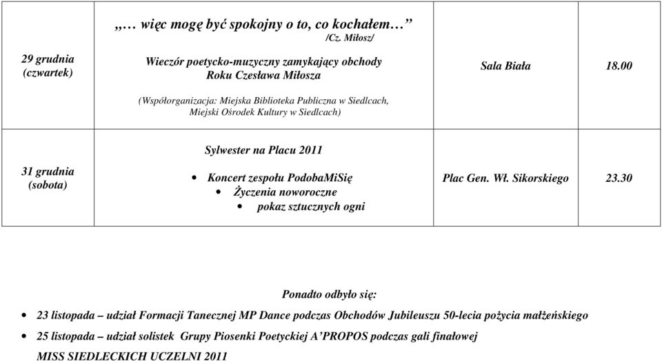 Kultury w Siedlcach) Sala Biała 18.