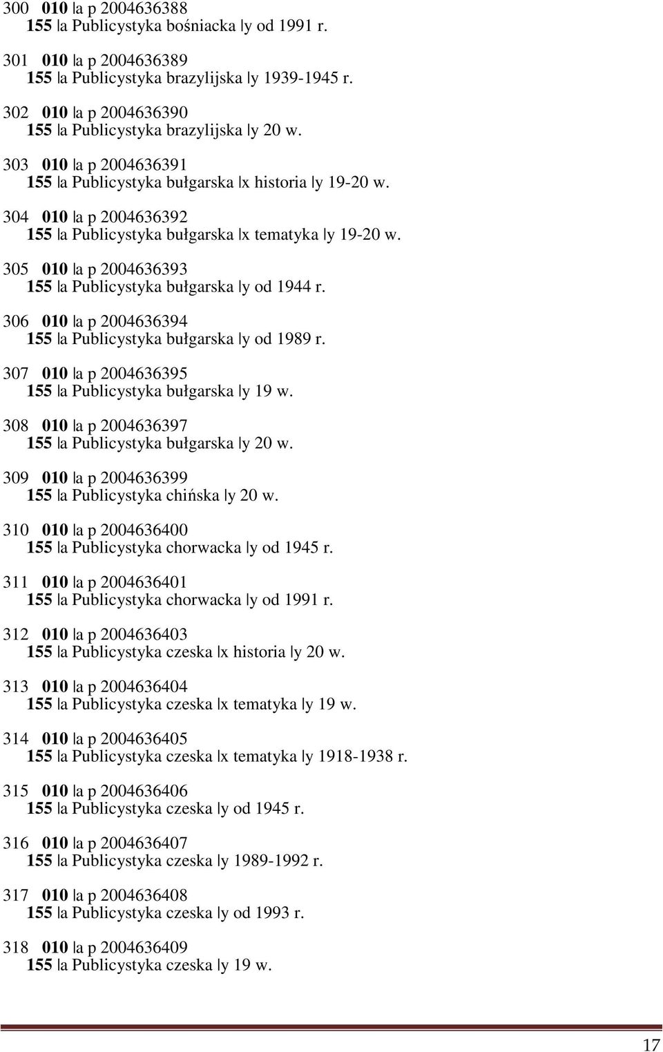 305 010 a p 2004636393 155 a Publicystyka bułgarska y od 1944 r. 306 010 a p 2004636394 155 a Publicystyka bułgarska y od 1989 r. 307 010 a p 2004636395 155 a Publicystyka bułgarska y 19 w.