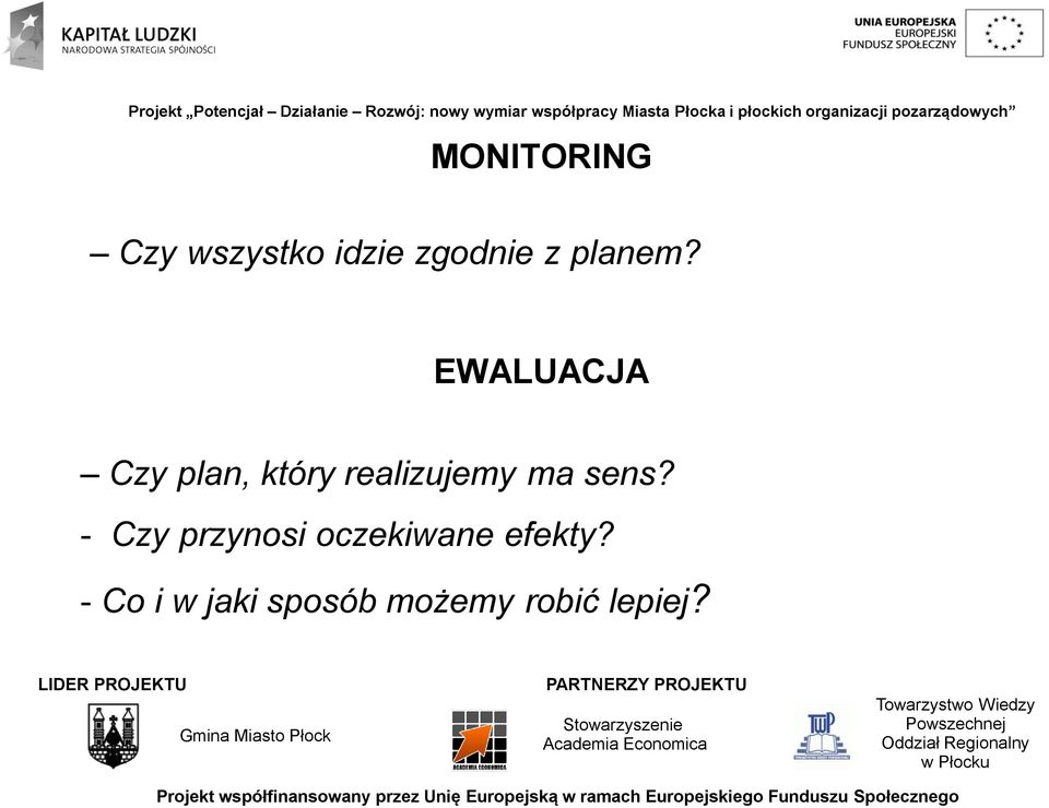 EWALUACJA Czy plan, który realizujemy ma