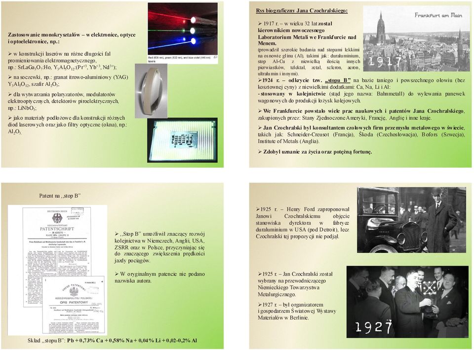 : granat itrowo-aluminiowy (YAG) Y 3 Al 5 O 12, szafir Al 2 O 3 ; dla wytwarzania polaryzatorów, modulatorów elektrooptycznych, detektorów piroelektrycznych, np.