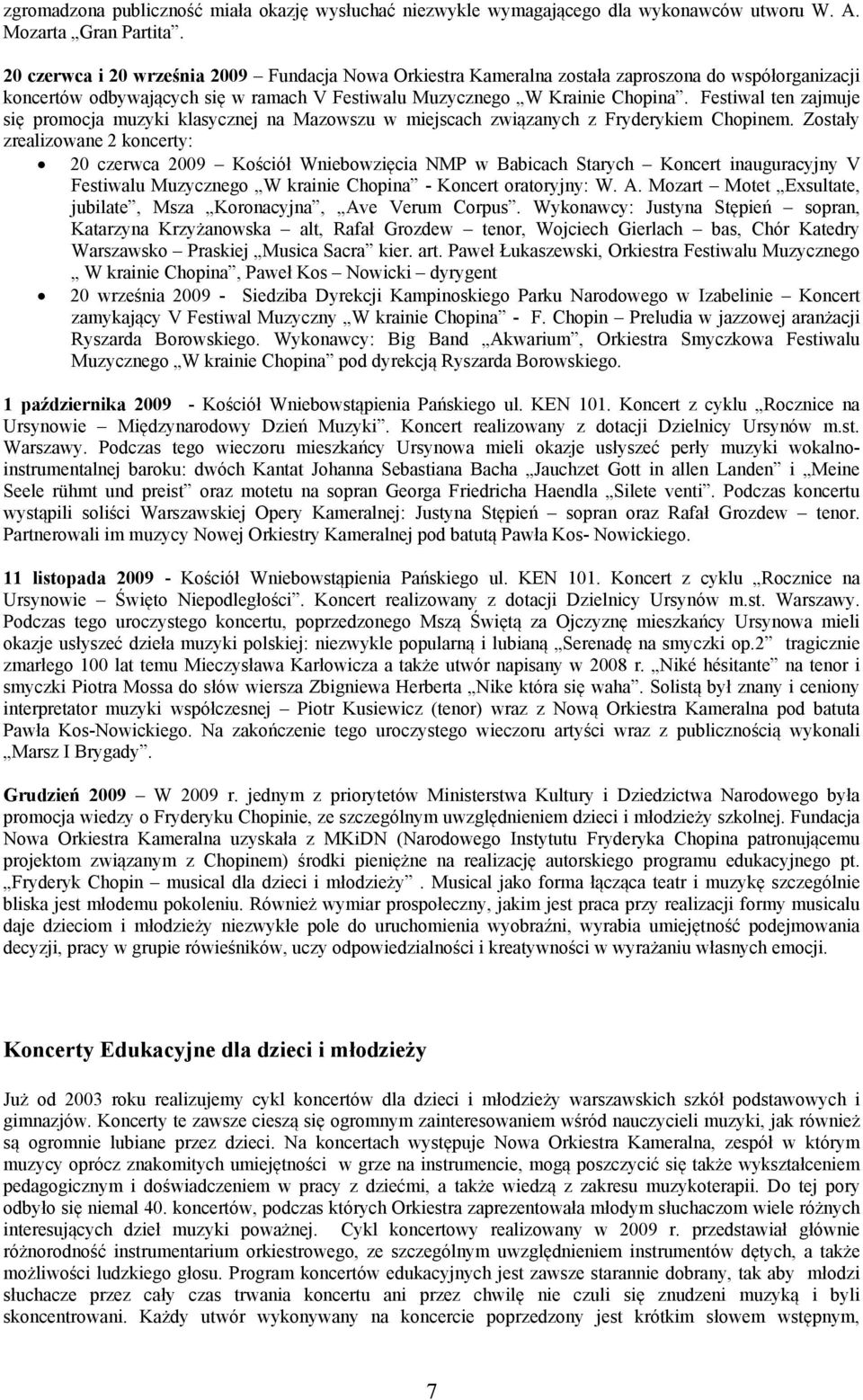 Festiwal ten zajmuje się promocja muzyki klasycznej na Mazowszu w miejscach związanych z Fryderykiem Chopinem.