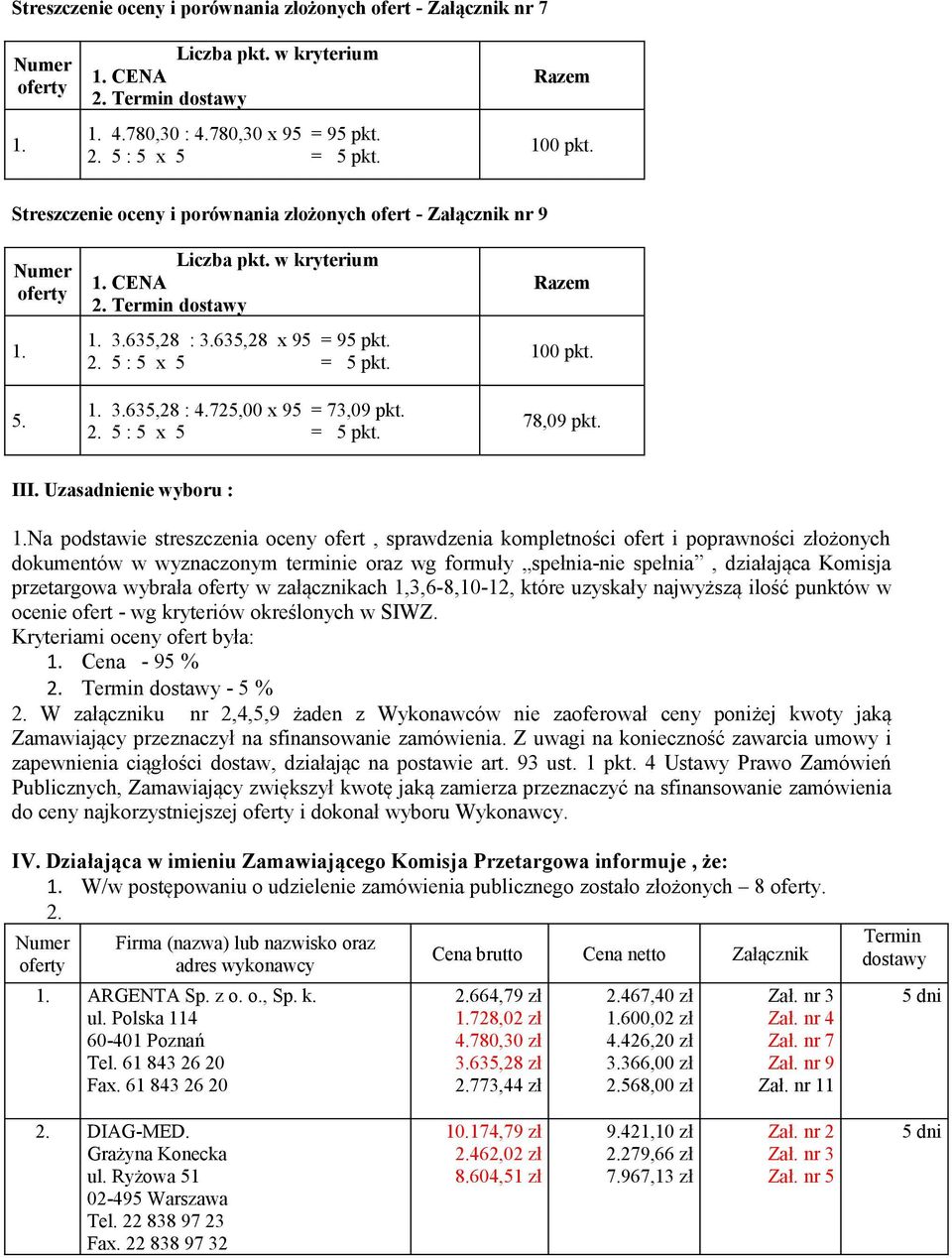 Uzasadnienie wyboru : Na podstawie streszczenia oceny ofert, sprawdzenia kompletności ofert i poprawności złożonych dokumentów w wyznaczonym terminie oraz wg formuły spełnia-nie spełnia, działająca