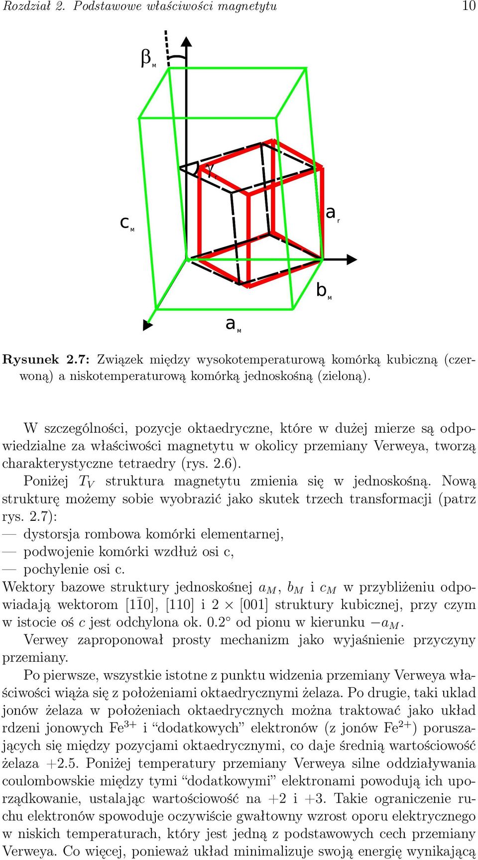 Poniżej T V struktura magnetytu zmienia się w jednoskośną. Nową strukturę możemy sobie wyobrazić jako skutek trzech transformacji (patrz rys. 2.