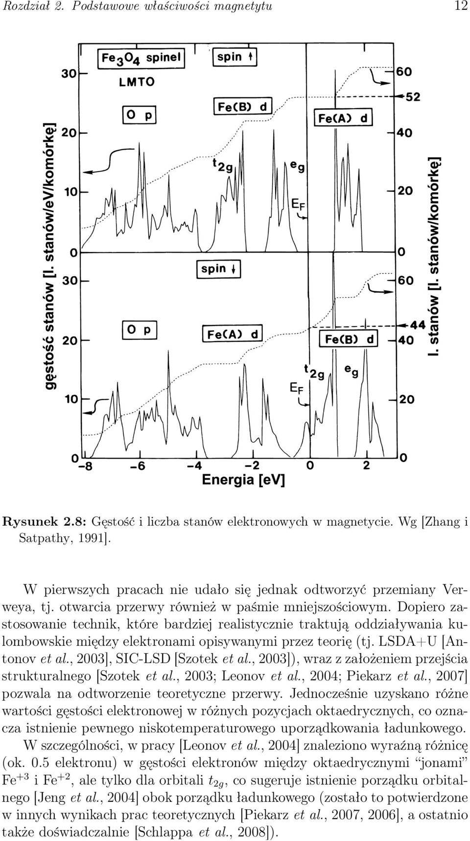 Dopiero zastosowanie technik, które bardziej realistycznie traktują oddziaływania kulombowskie między elektronami opisywanymi przez teorię (tj. LSDA+U [Antonov et al., 2003], SIC-LSD [Szotek et al.