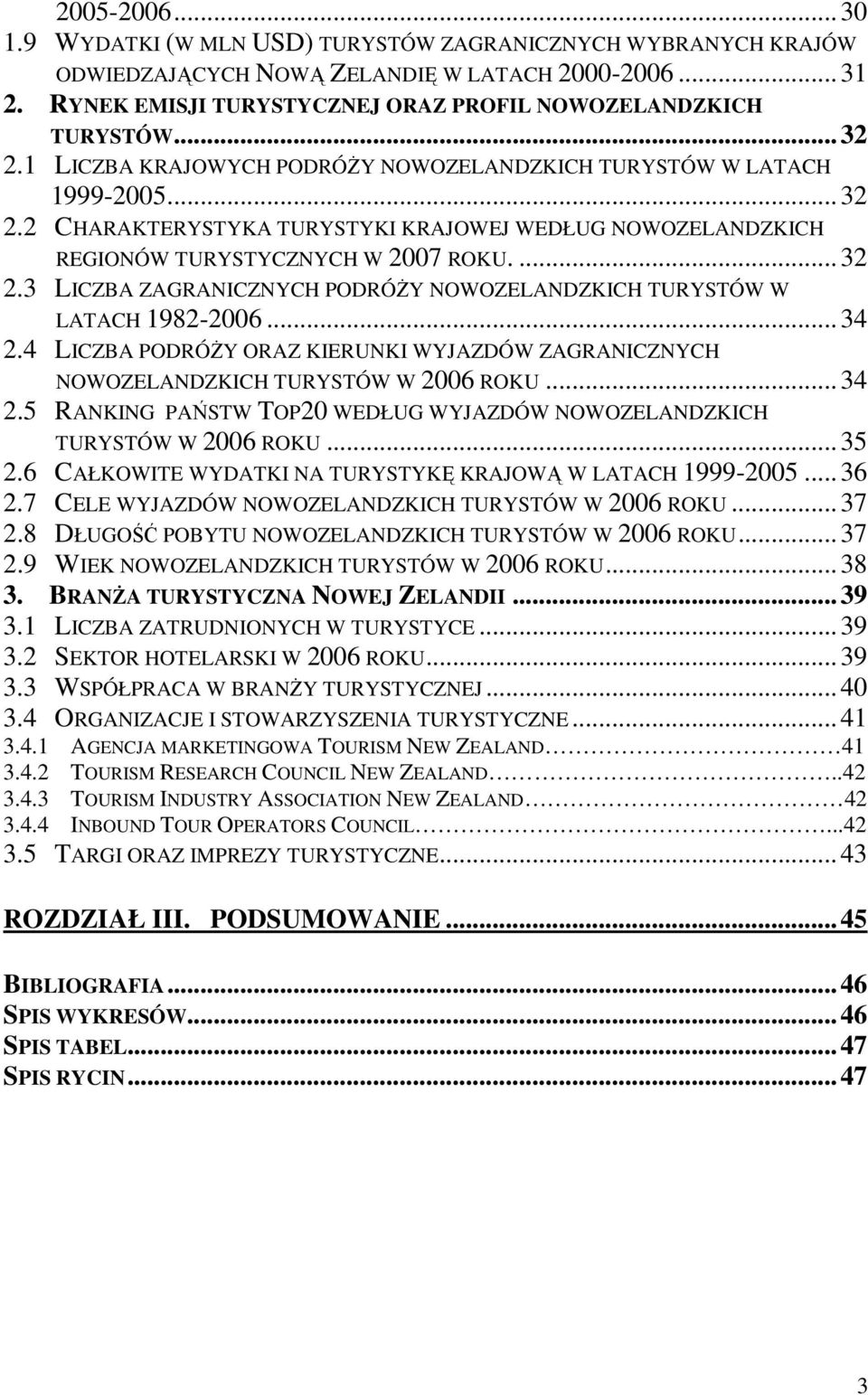 ..34 2.4 LICZBA PODRÓśY ORAZ KIERUNKI WYJAZDÓW ZAGRANICZNYCH NOWOZELANDZKICH TURYSTÓW W 2006 ROKU...34 2.5 RANKING PAŃSTW TOP20 WEDŁUG WYJAZDÓW NOWOZELANDZKICH TURYSTÓW W 2006 ROKU...35 2.