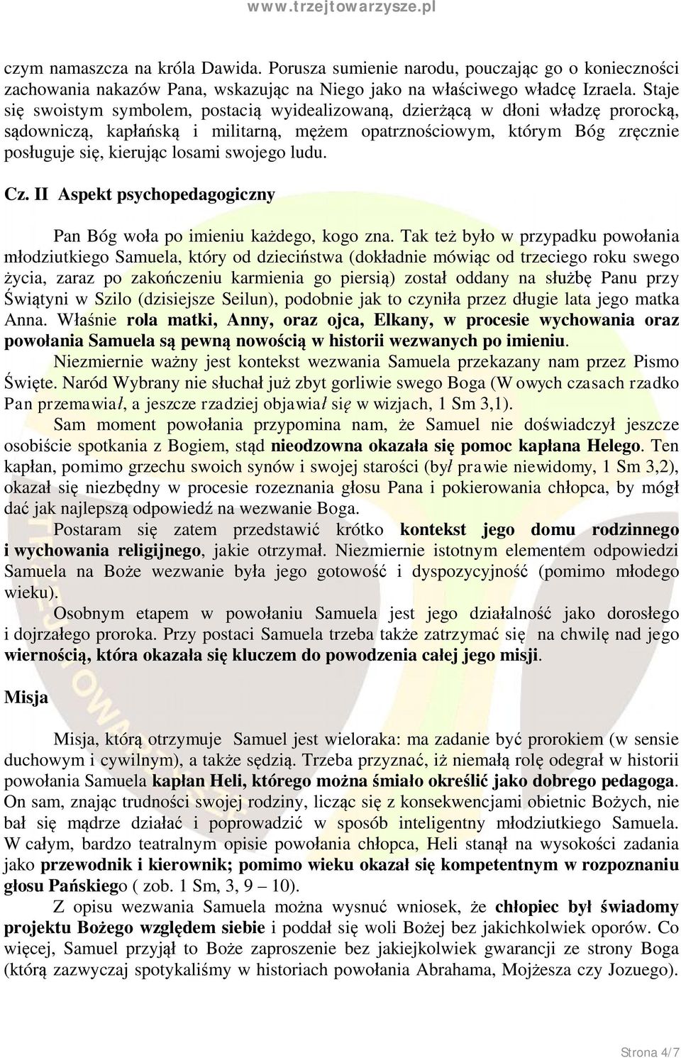 swojego ludu. Cz. II Aspekt psychopedagogiczny Pan Bóg woła po imieniu każdego, kogo zna.