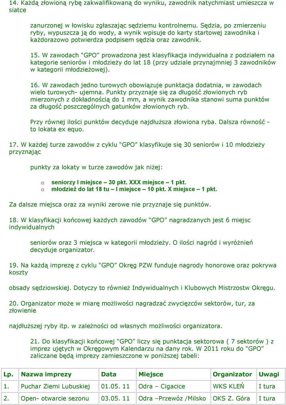 W zawdach GPO prwadzna jest klasyfikacja indywidualna z pdziałem na kategrie senirów i młdzieży d lat 18 (przy udziale przynajmniej 3 zawdników w kategrii młdzieżwej). 16.