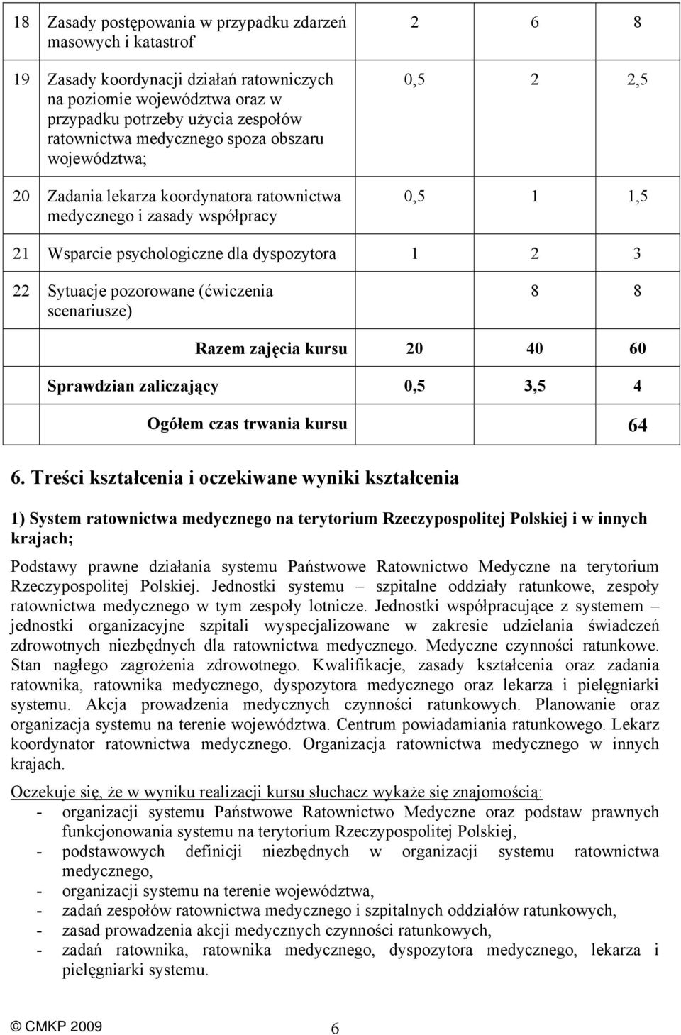 (ćwiczenia scenariusze) 8 8 Razem zajęcia kursu 20 40 60 Sprawdzian zaliczający 0,5 3,5 4 Ogółem czas trwania kursu 64 6.