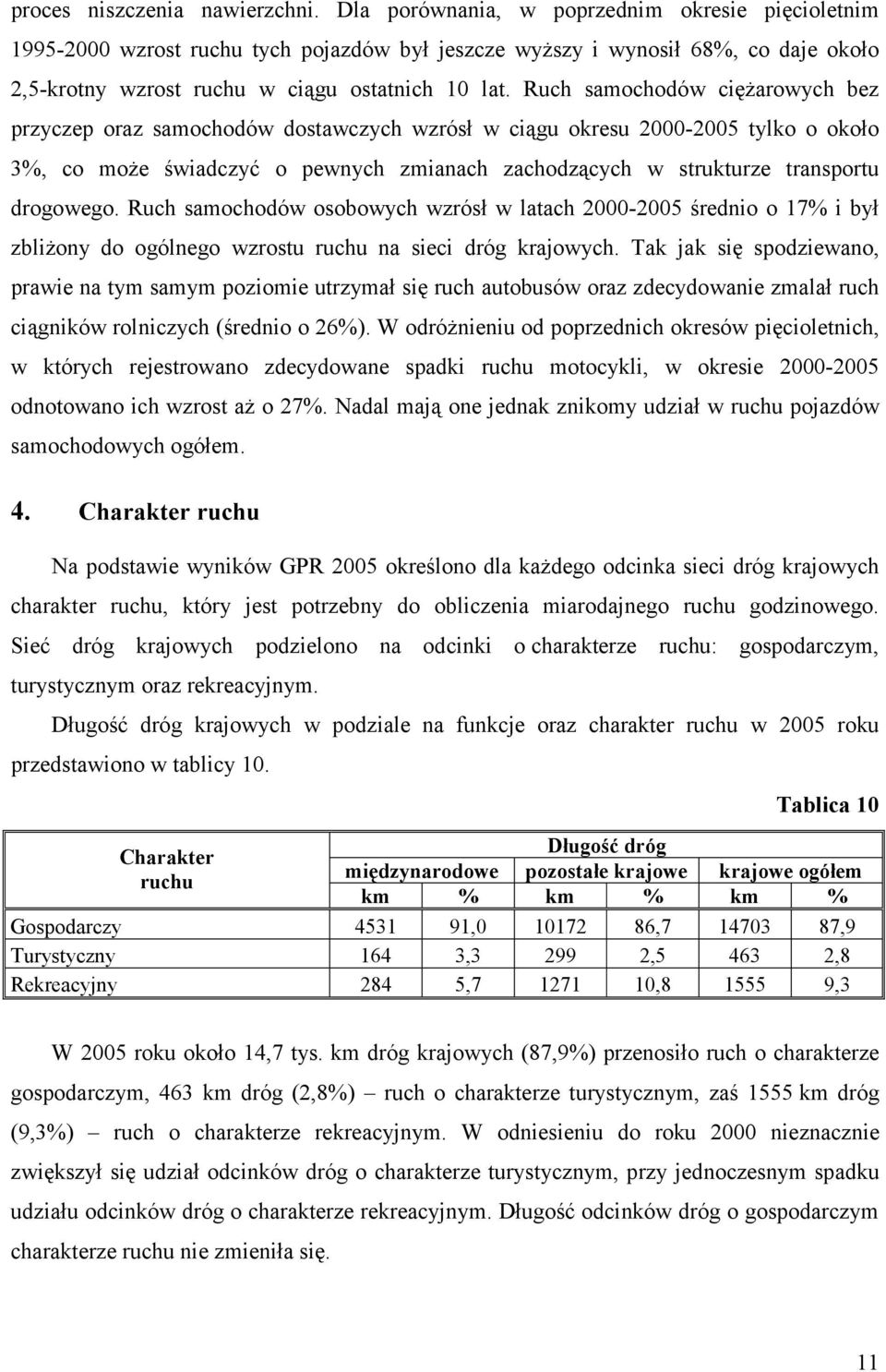 Ruch samochodów ciężarowych bez przyczep oraz samochodów dostawczych wzrósł w ciągu okresu 2000-2005 tylko o około 3%, co może świadczyć o pewnych zmianach zachodzących w strukturze transportu