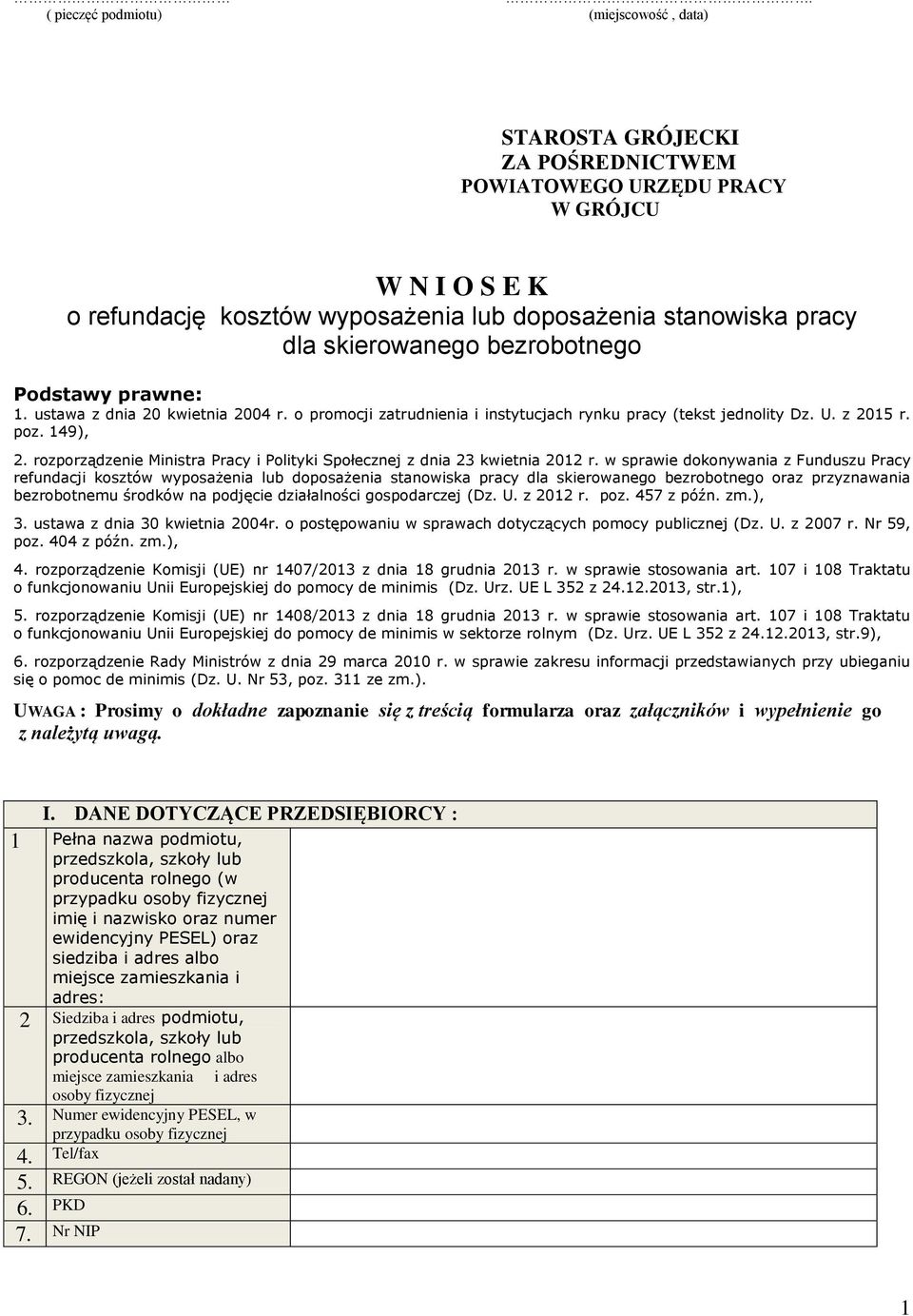 rozporządzenie Ministra Pracy i Polityki Społecznej z dnia 23 kwietnia 2012 r.