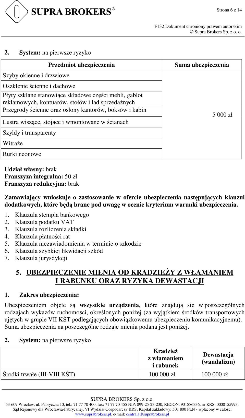 kontuarów, stołów i lad sprzedażnych Przegrody ścienne oraz osłony kantorów, boksów i kabin Lustra wiszące, stojące i wmontowane w ścianach 5 000 zł Szyldy i transparenty Witraże Rurki neonowe Udział