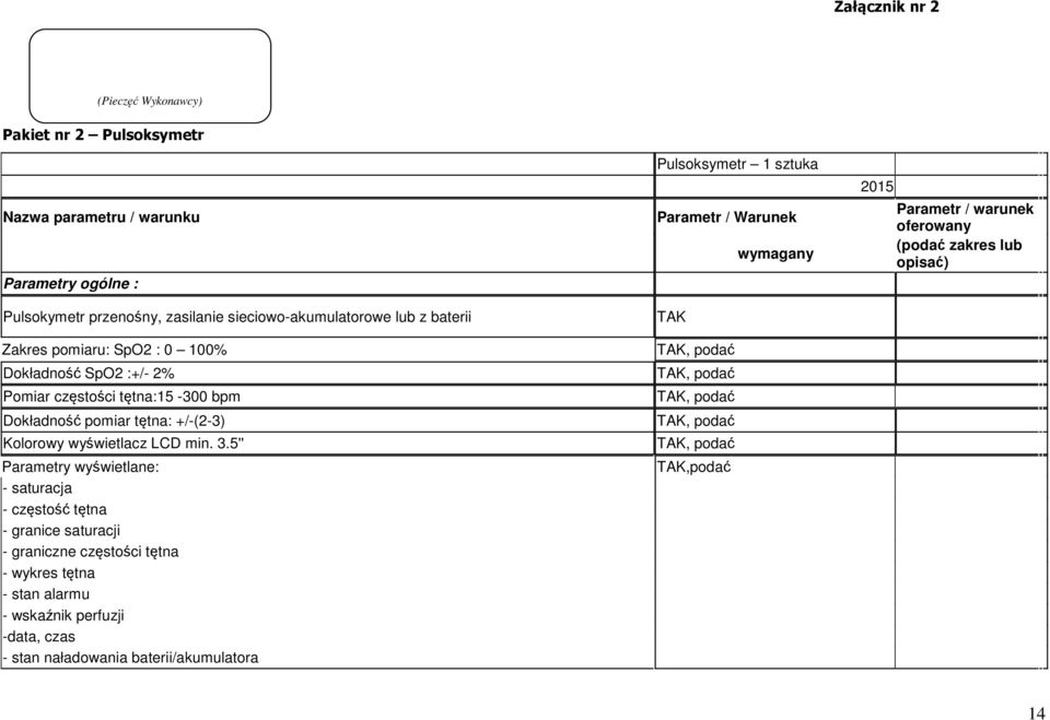 2%, podać Pomiar częstości tętna:15-300 bpm, podać Dokładność pomiar tętna: +/-(2-3), podać Kolorowy wyświetlacz LCD min. 3.