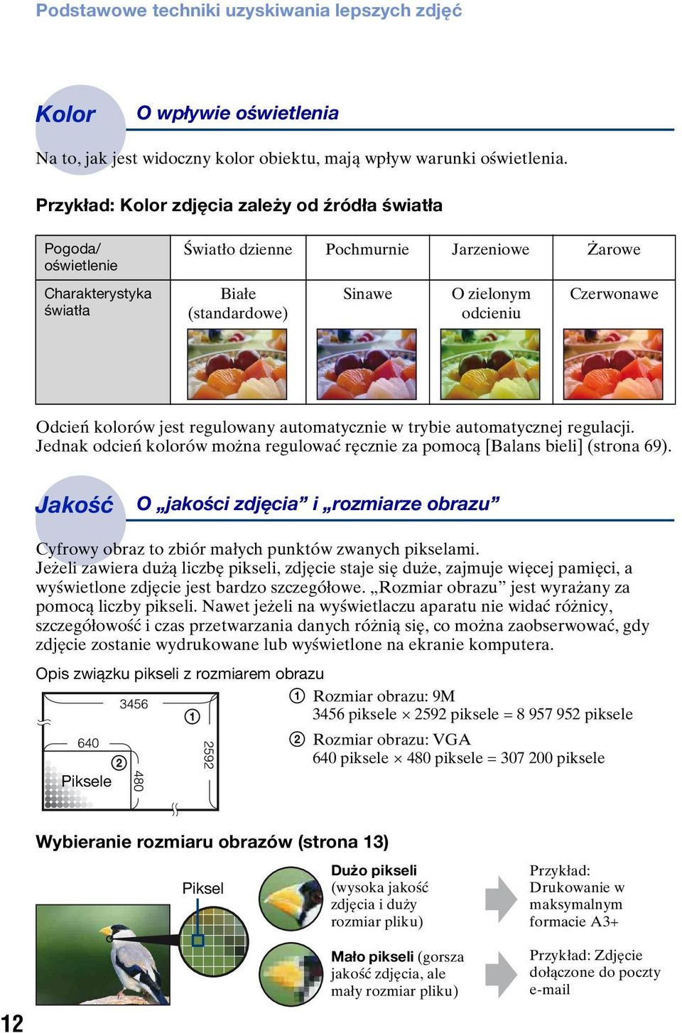 Odcień kolorów jest regulowany automatycznie w trybie automatycznej regulacji. Jednak odcień kolorów można regulować ręcznie za pomocą [Balans bieli] (strona 69).