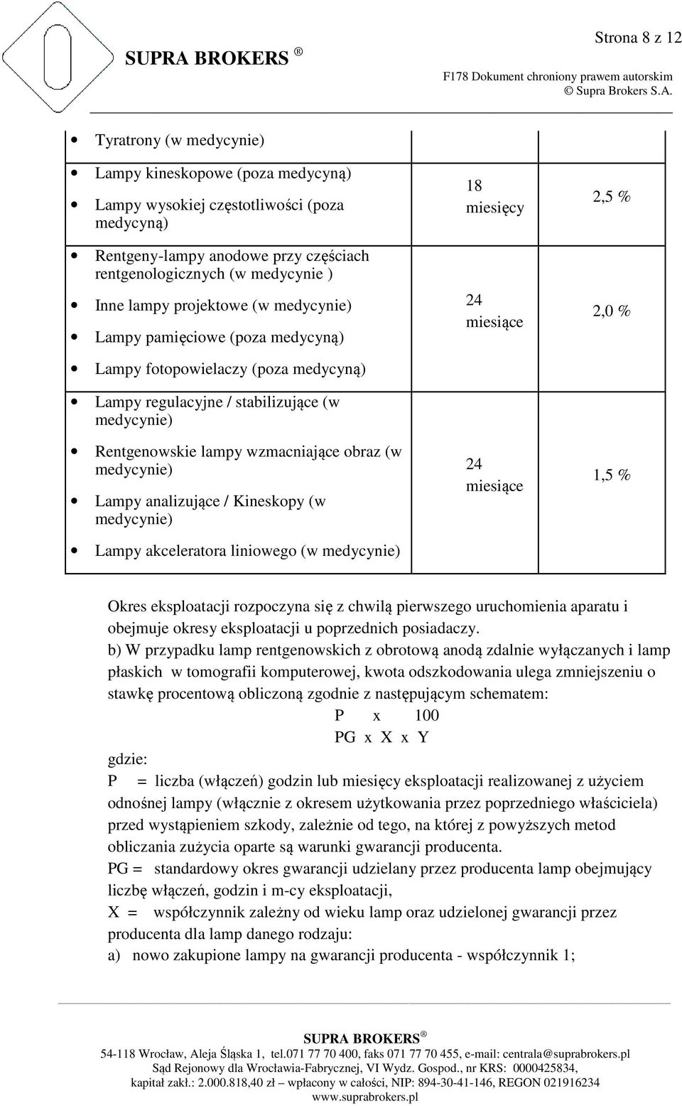 medycynie) Lampy analizujące / Kineskopy (w medycynie) Lampy akceleratora liniowego (w medycynie) 18 miesięcy 24 miesiące 24 miesiące 2,5 % 2,0 % 1,5 % Okres eksploatacji rozpoczyna się z chwilą