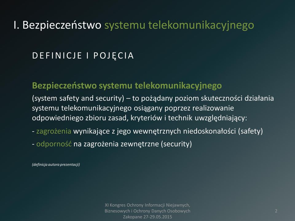 telekomunikacyjnego osiągany poprzez realizowanie odpowiedniego zbioru zasad, kryteriów i technik uwzględniający: -