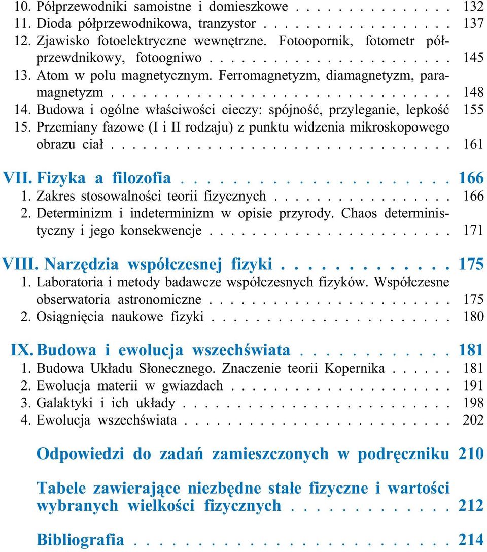 Przemiany fazowe (I i II rodzaju) z punktu widzenia mikroskopowego obrazu ciał... 161 VII. Fizyka a filozofia..................... 166 1. Zakres stosowalności teorii fizycznych... 166 2.