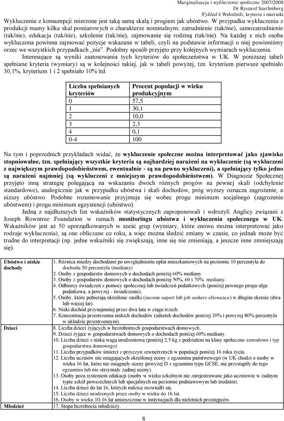 rodziną (tak/nie). Na każdej z nich osoba wykluczona powinna zajmować pozycje wskazane w tabeli, czyli na podstawie informacji o niej powinniśmy orzec we wszystkich przypadkach nie.