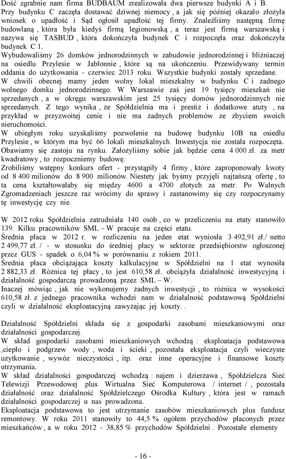 Znaleźliśmy następną firmę budowlaną, która była kiedyś firmą legionowską, a teraz jest firmą warszawską i nazywa się TASBUD, która dokończyła budynek C i rozpoczęła oraz dokończyła budynek C 1.