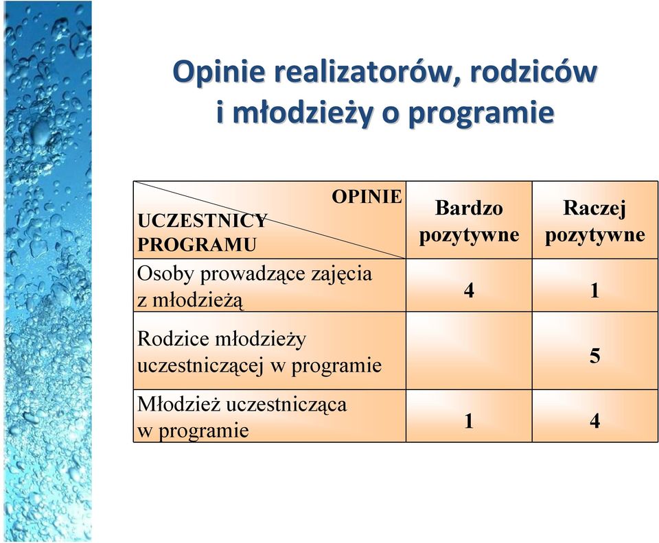 młodzieżą Rodzice młodzieży uczestniczącej w programie