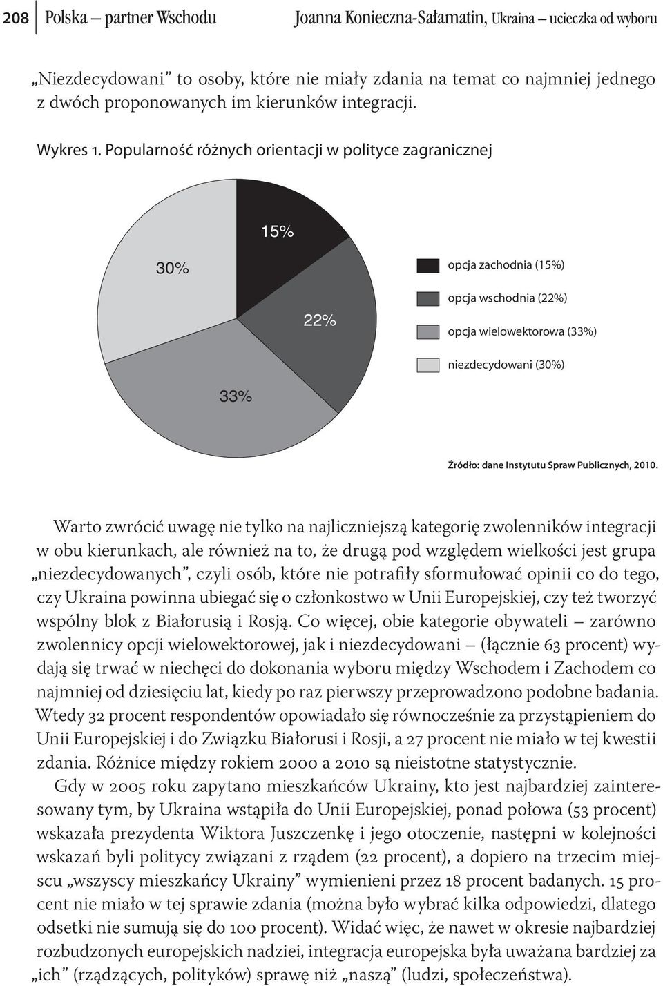 Popularność różnych orientacji w polityce zagranicznej 30% 15% 30% opcja zachodnia (15%) 22% opcja wschodnia (22%) opcja wielowektorowa (33%) niezdecydowani (30%) 33% Źródło: dane Instytutu Spraw