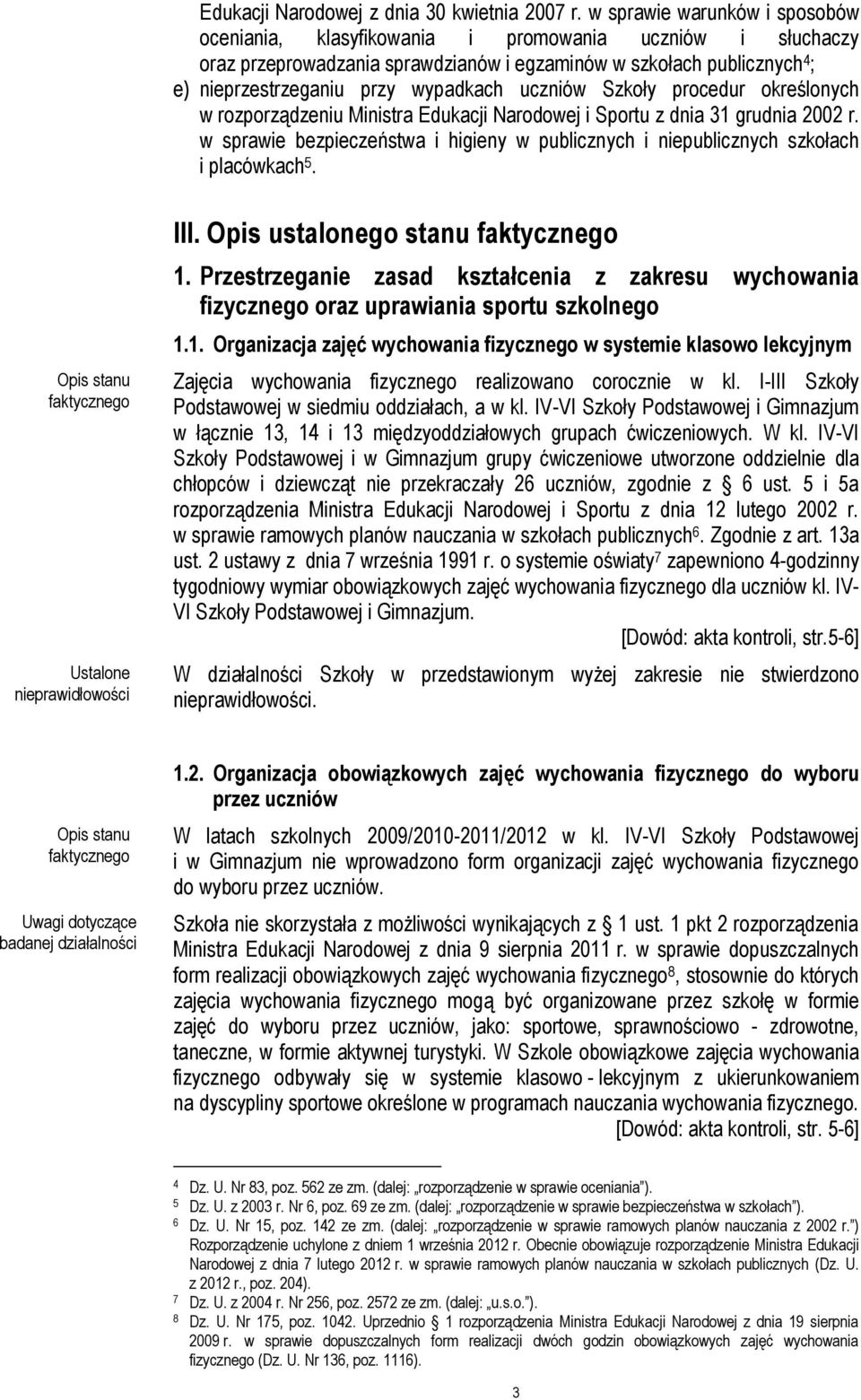 uczniów Szkoły procedur określonych w rozporządzeniu Ministra Edukacji Narodowej i Sportu z dnia 31 grudnia 2002 r.