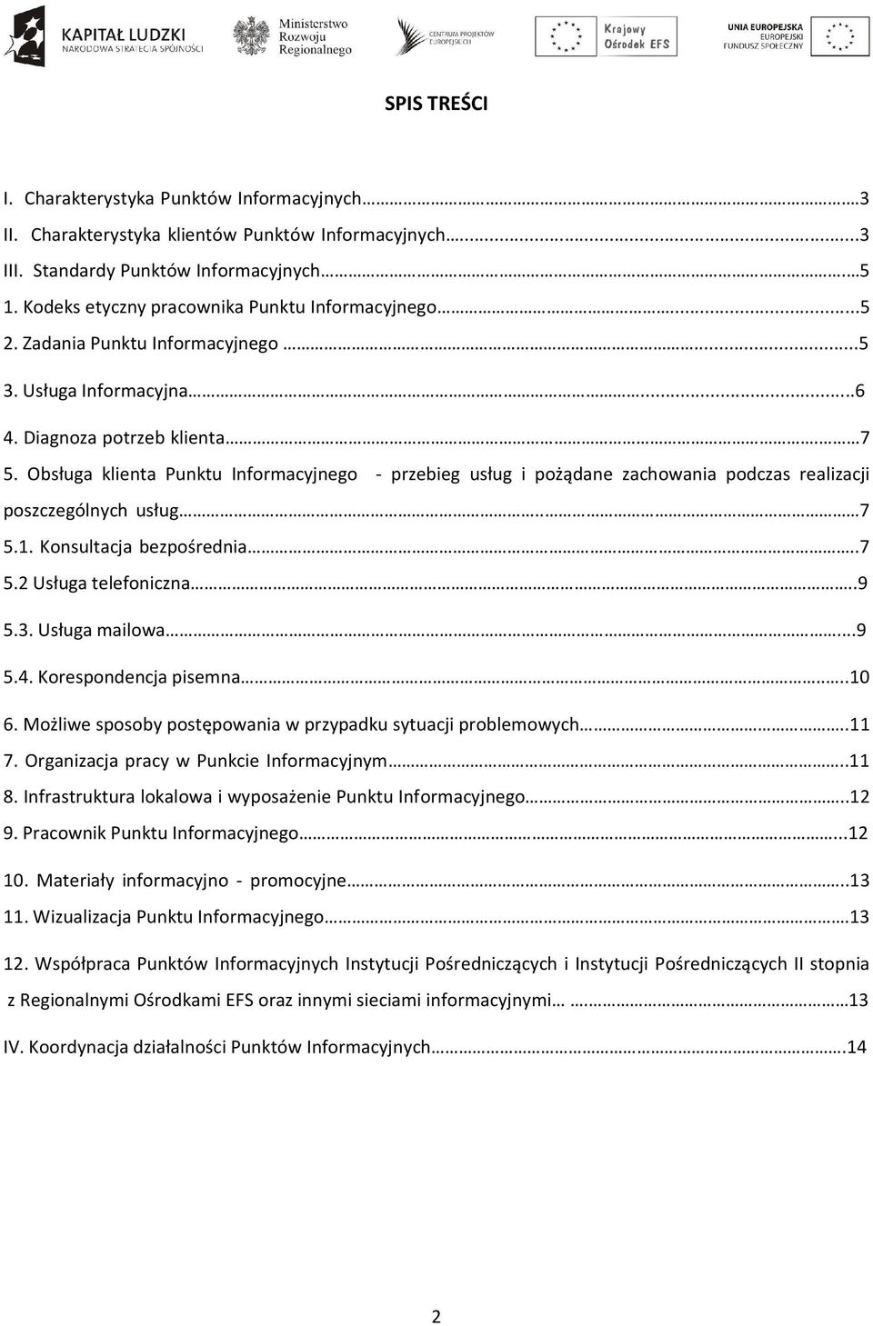 Obsługa klienta Punktu Informacyjnego - przebieg usług i pożądane zachowania podczas realizacji poszczególnych usług.. 7 5.1. Konsultacja bezpośrednia..7 5.2 Usługa telefoniczna..9 5.3.