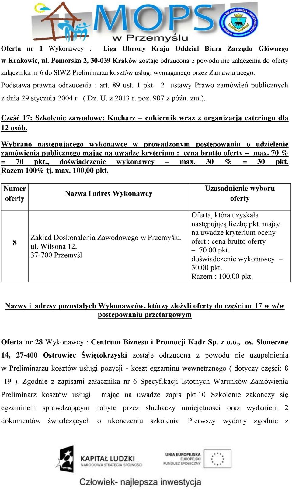 Część 17: Szkolenie zawodowe: Kucharz cukiernik wraz z organizacją cateringu dla 12 osób.