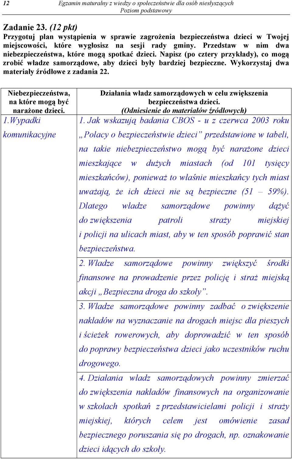 Przedstaw w nim dwa niebezpieczeństwa, które mogą spotkać dzieci. Napisz (po cztery przykłady), co mogą zrobić władze samorządowe, aby dzieci były bardziej bezpieczne.