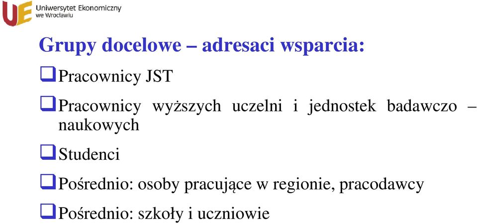 naukowych Studenci Pośrednio: osoby pracujące w