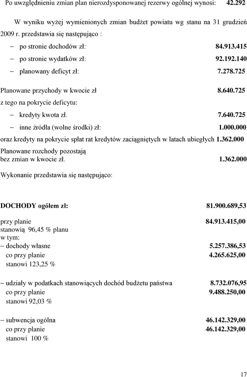 725 z tego na pokrycie deficytu: kredyty kwota zł. 7.640.725 inne źródła (wolne środki) zł: 1.000.000 oraz kredyty na pokrycie spłat rat kredytów zaciągniętych w latach ubiegłych 1.362.
