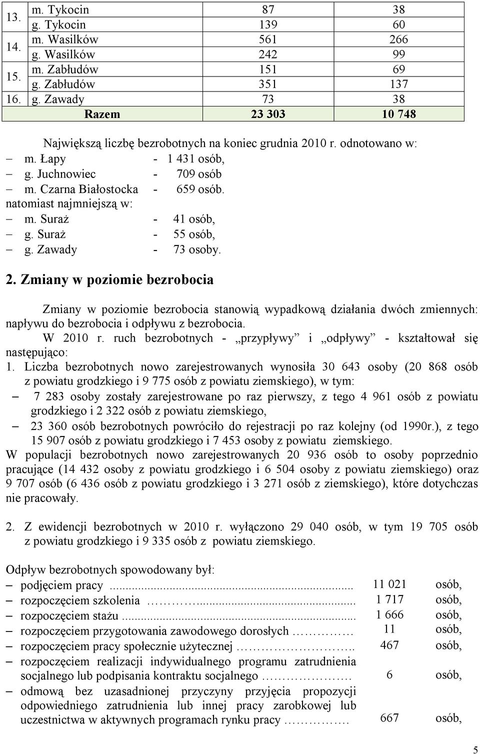 Zmiany w poziomie bezrobocia Zmiany w poziomie bezrobocia stanowią wypadkową działania dwóch zmiennych: napływu do bezrobocia i odpływu z bezrobocia. W 2010 r.